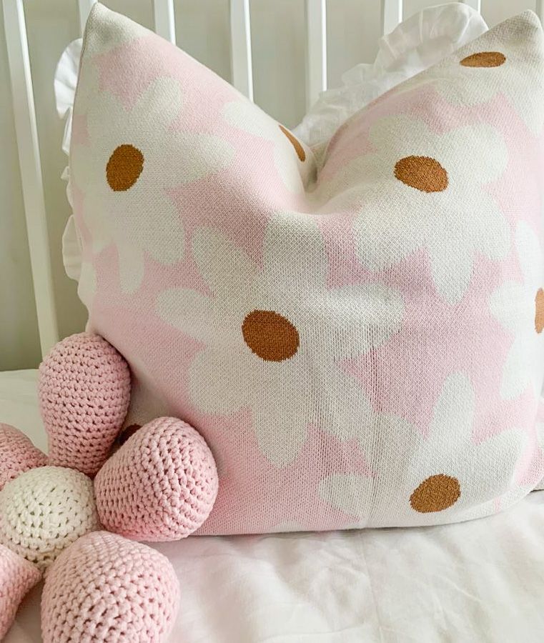 100% Organic Cotton Jacquard Knit Cushion Cover - Floral - 50% OFF