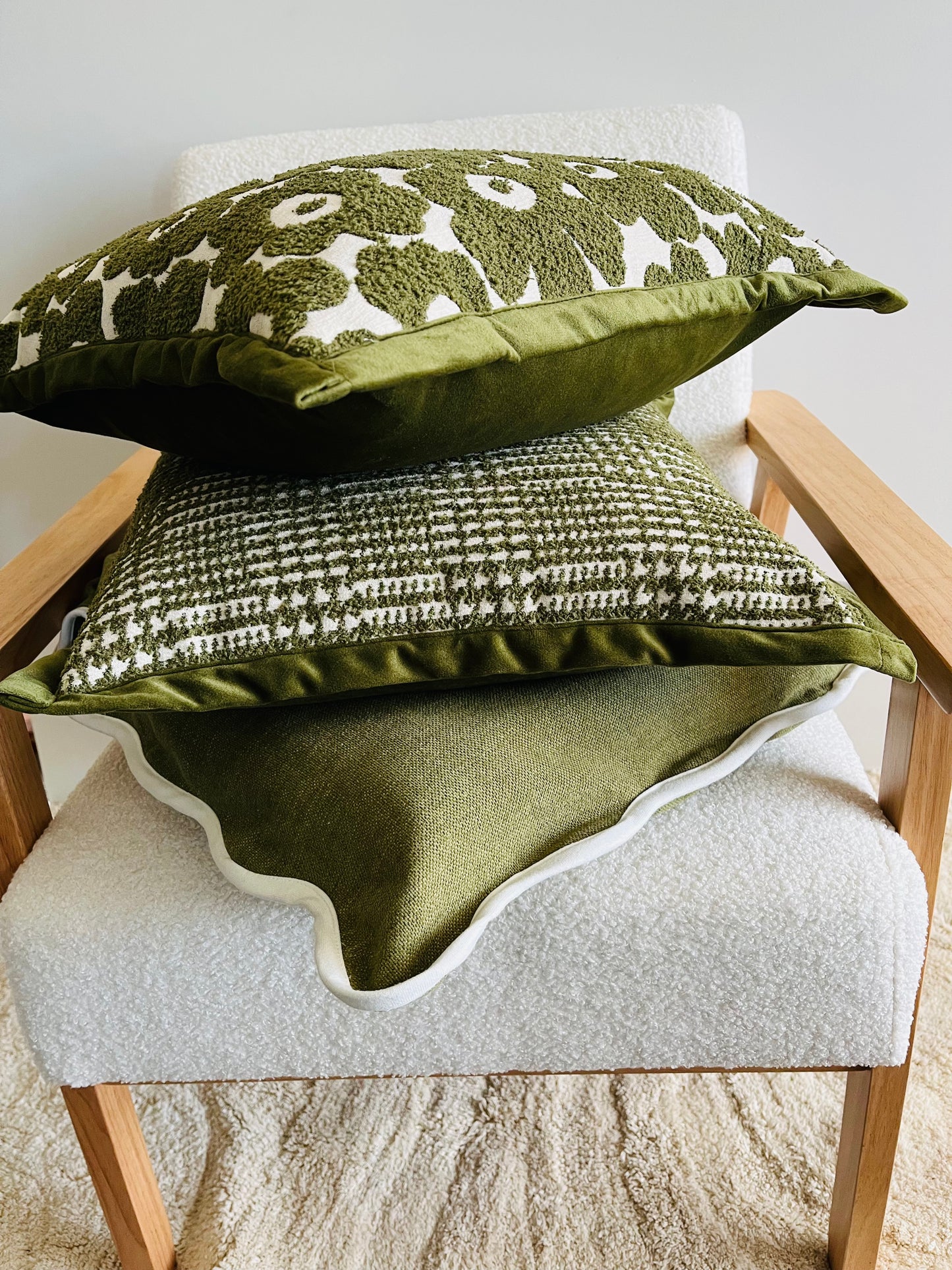 Velvet Houndstooth Cushion Cover - Olive Green - DISCOUNTED 20% OFF