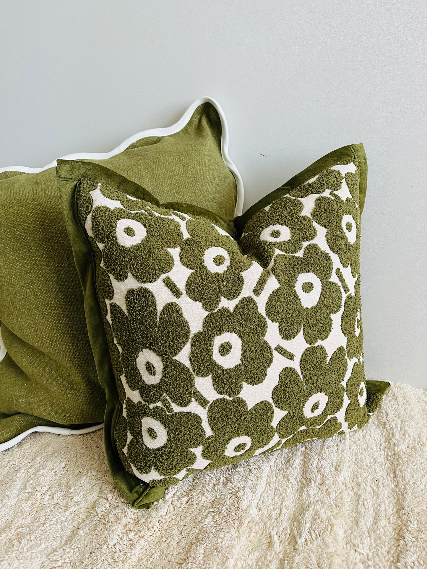 Velvet Luxe Floral Cushion Cover - Olive Green