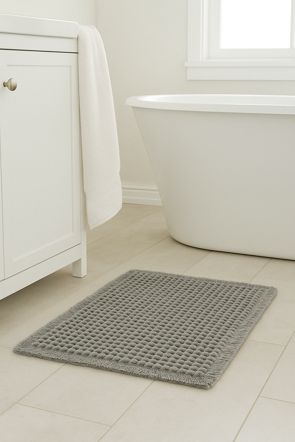 Microfiber Waffle Non slip Bath Mat - Grey