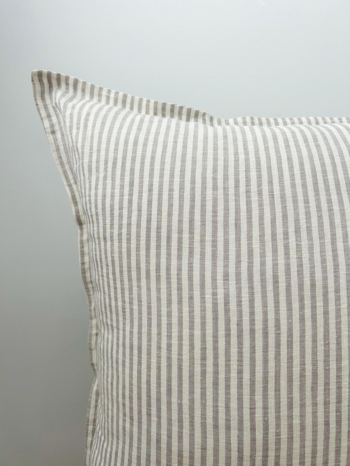 Pure French Linen Euro Cushion Cover - Grey Stripe