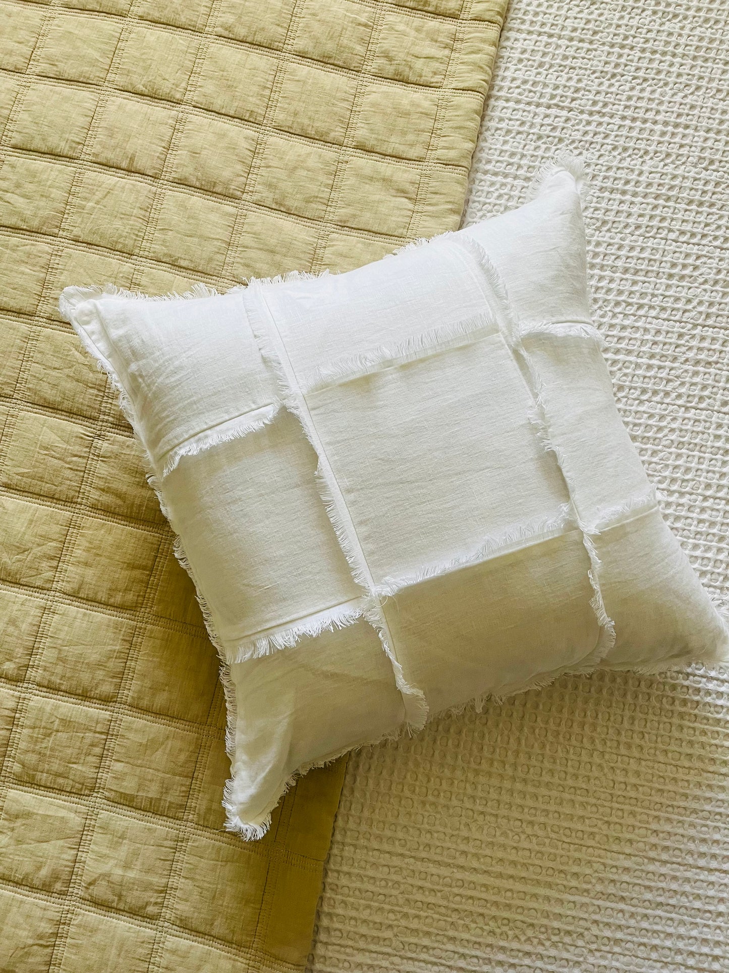 Hand Frayed Feature Design Pure Linen Cushion Cover - White