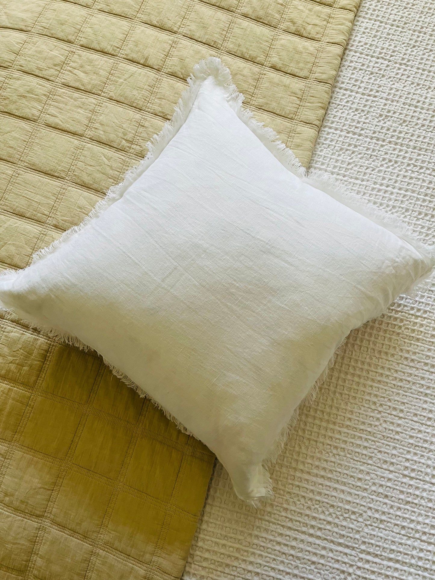 Hand Frayed Pure Linen Cushion Cover - White