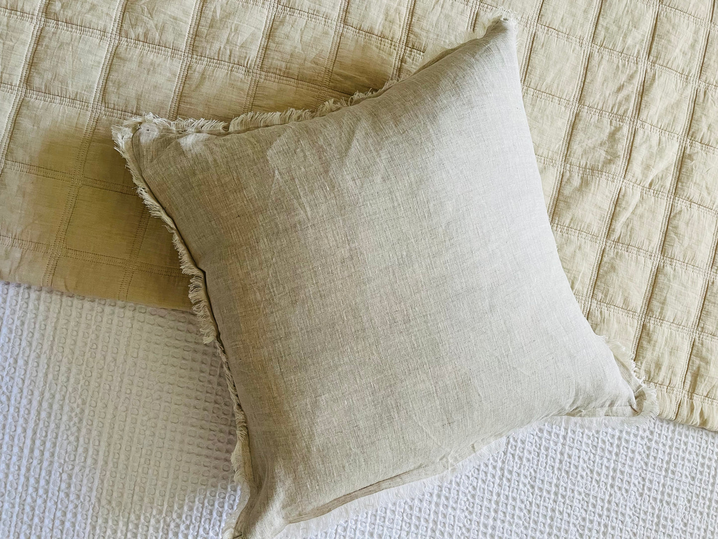 Hand Frayed Pure Linen Cushion Cover - Natural