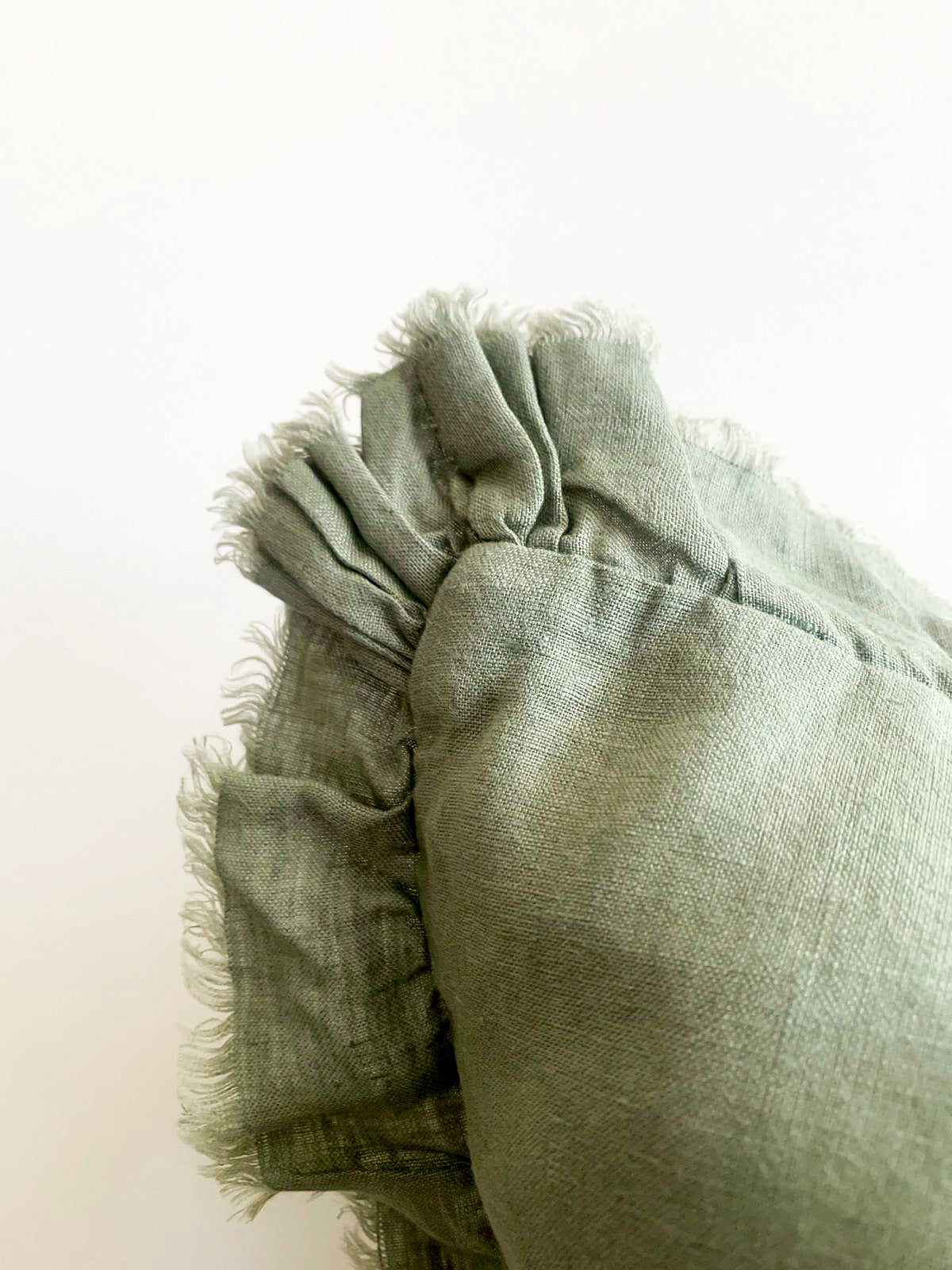 Pure French Linen Frayed Edge Ruffle Cushion Cover - Khaki