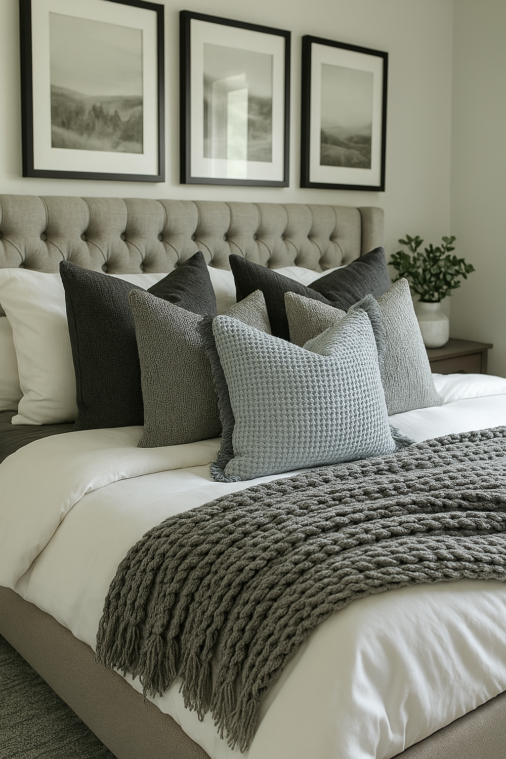 Organic Cotton Waffle Ruffle Cushion Cover - Light Grey- 2.5cm Frayed Ruffle