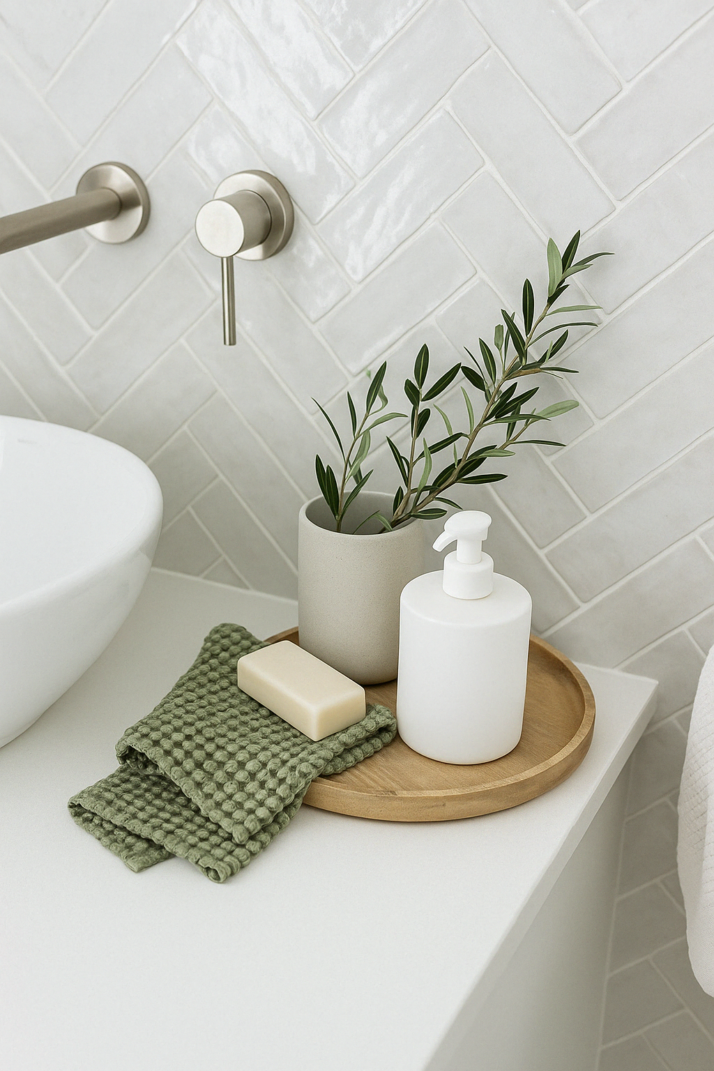 100% Organic Cotton Rustic Waffle Standard Tea Towel - Hand Towel - Light Olive