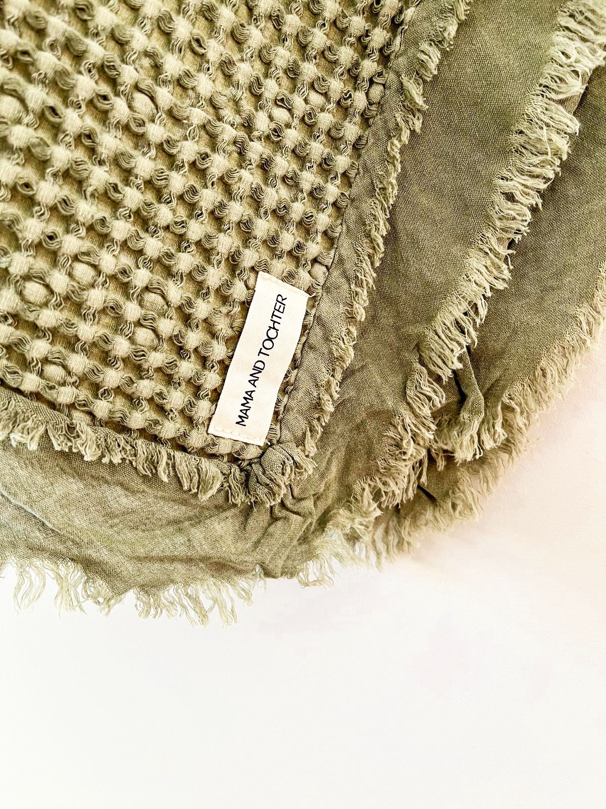 Organic Cotton Rustic Waffle Throw Blanket - Light Olive
