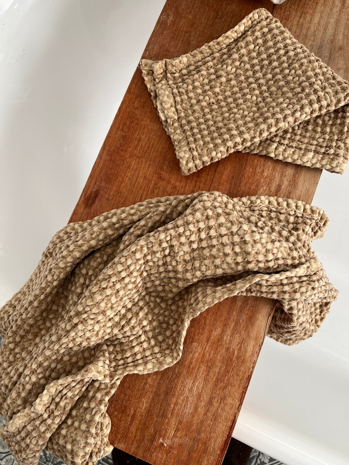 100% Organic Cotton Rustic Waffle Face Cloth - Light Rust