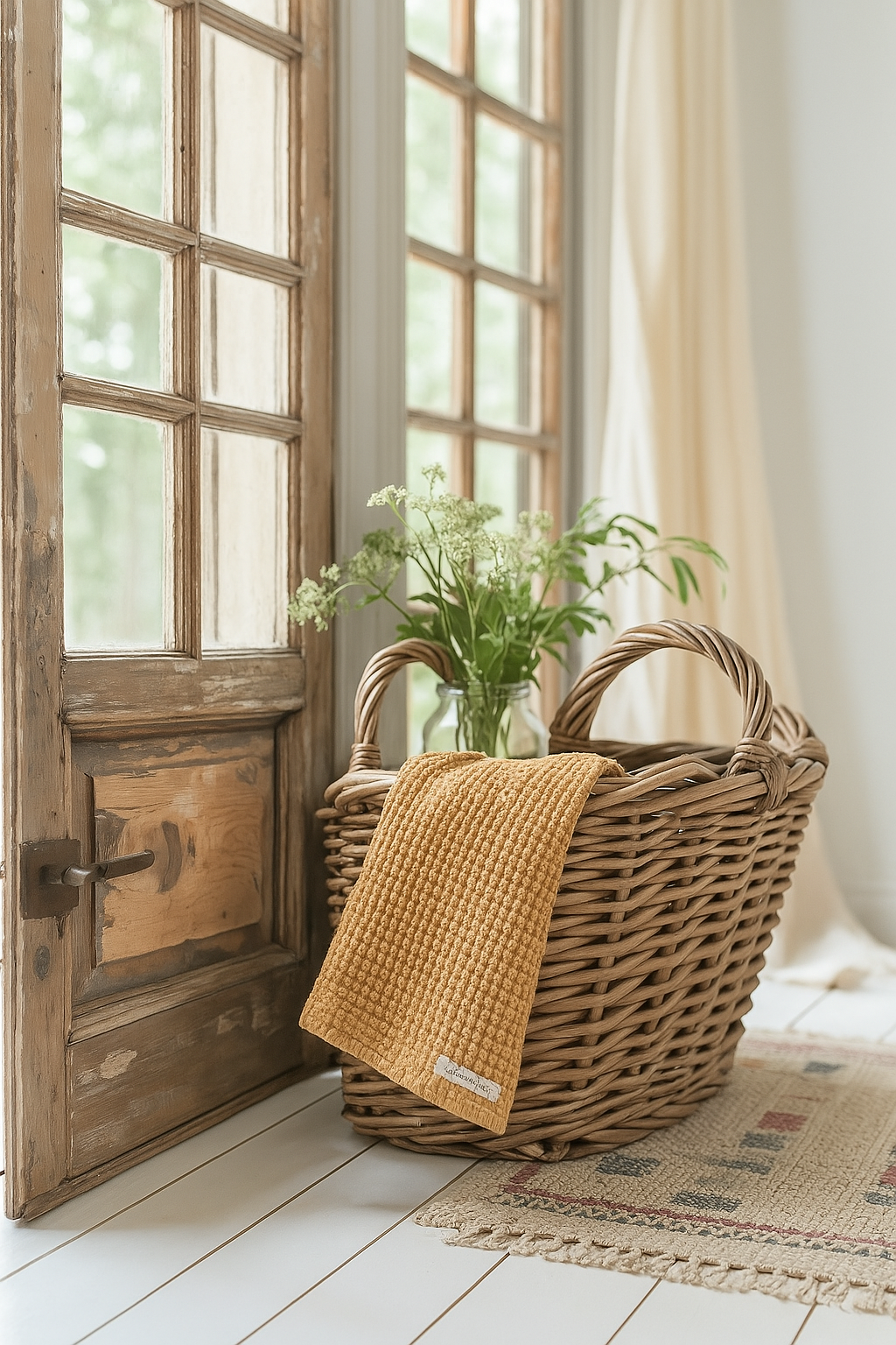 100% Organic Cotton Rustic Waffle Tea Towel - Light Rust