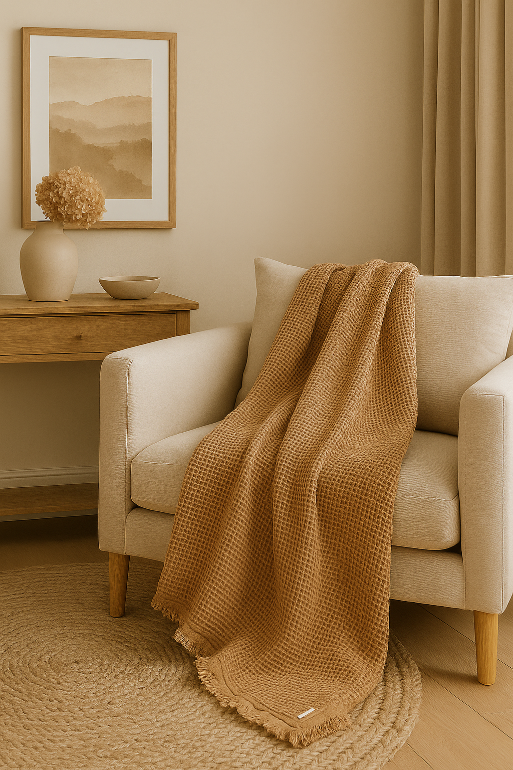 Organic Cotton Rustic Waffle Throw Blanket - Light Rust