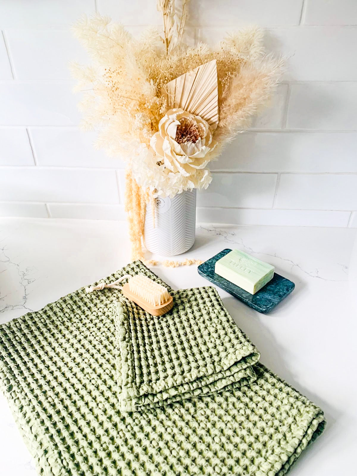 100% Organic Cotton Rustic Waffle Face Cloth - Light Olive