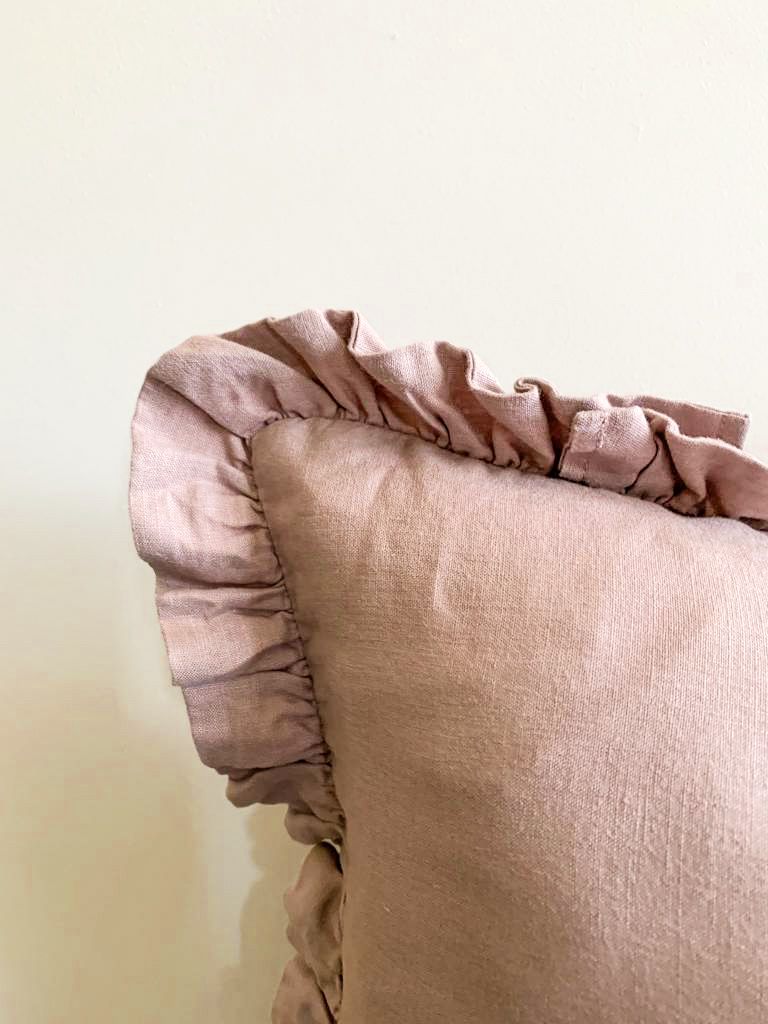 Pure French Linen Lumbar Ruffle Cushion Cover - Lilac