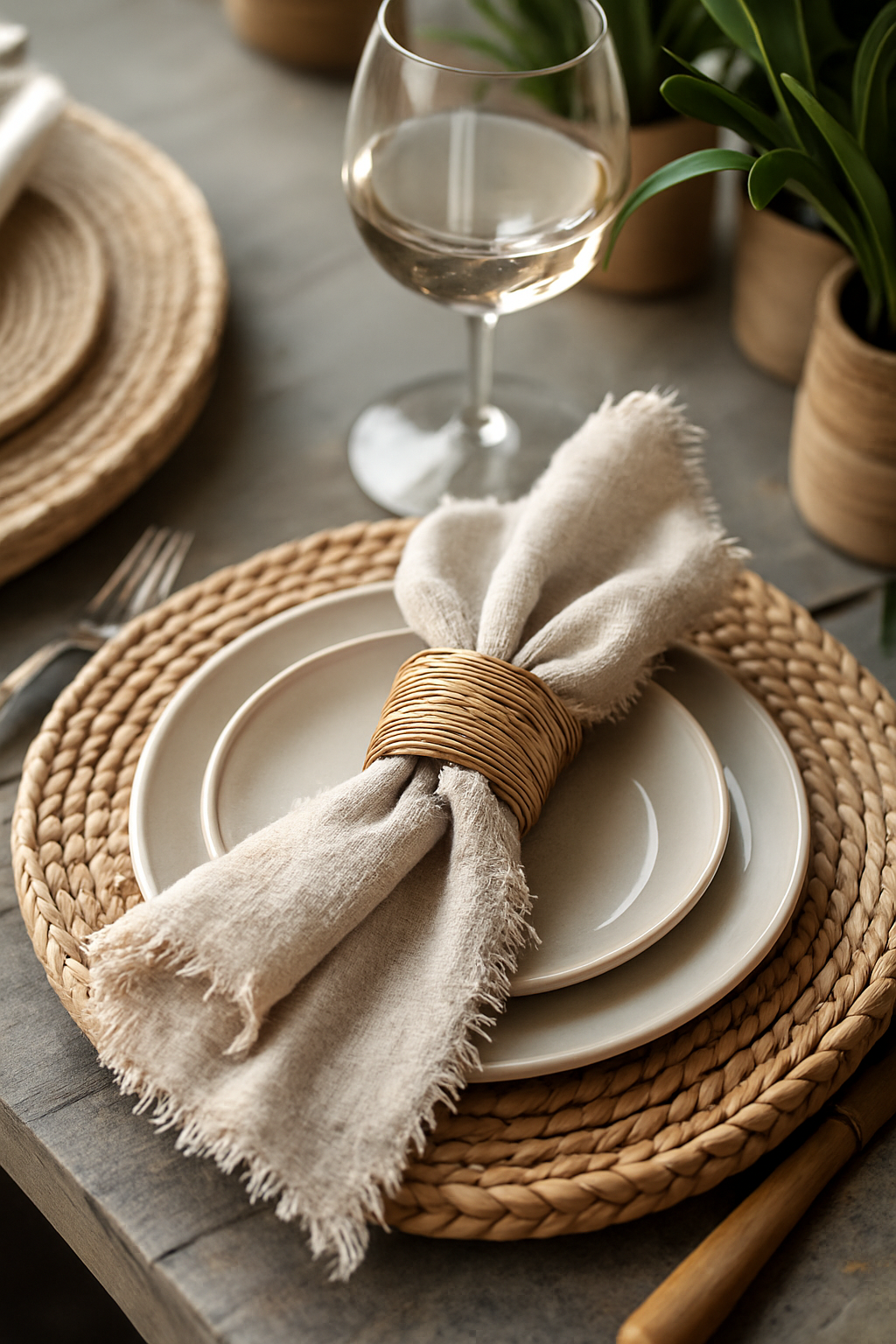 Pure Linen Table Napkin Set – Hand-Frayed Edging (Set of 4) - Natural