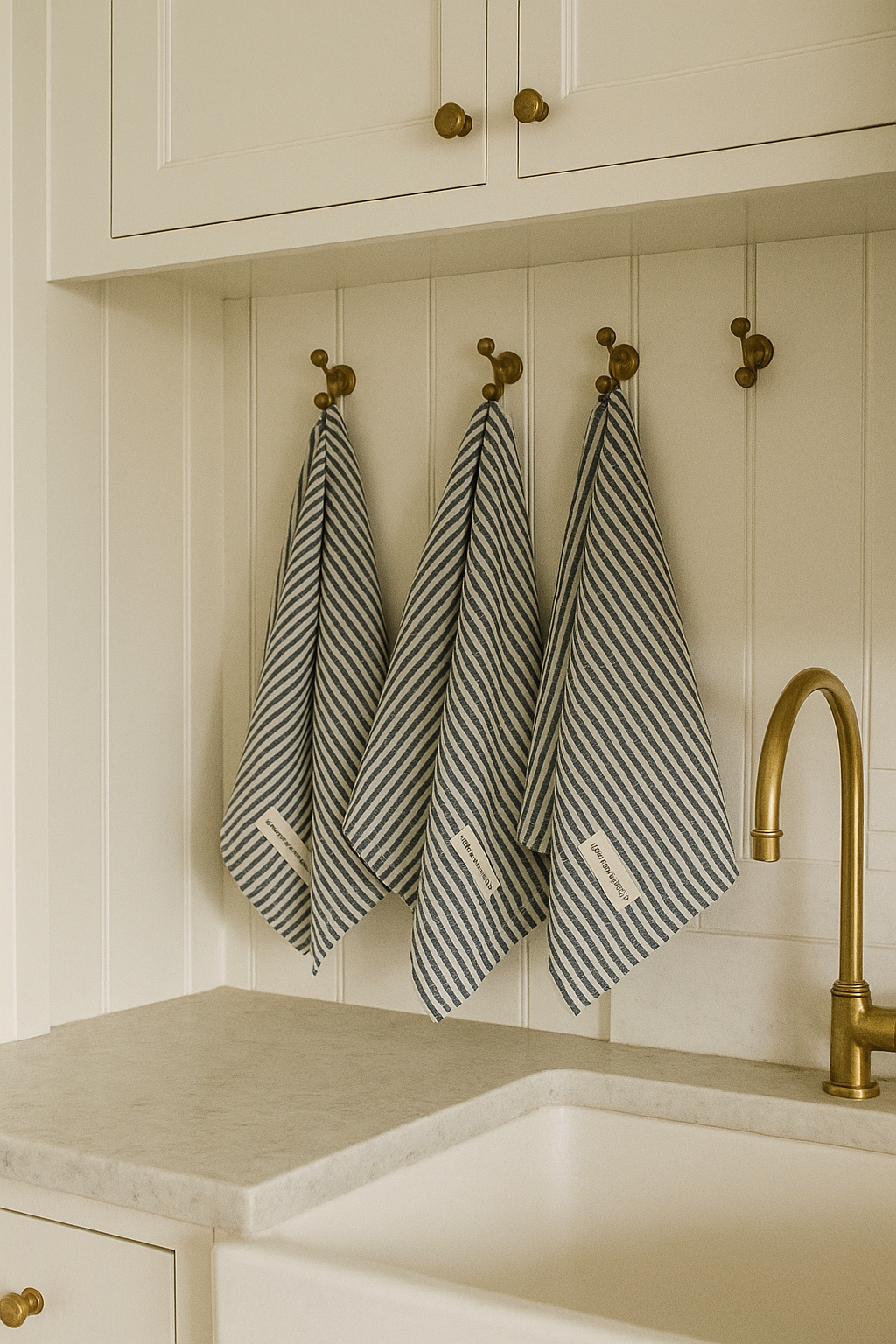 Pure French Linen Tea Towel - Marine Stripes