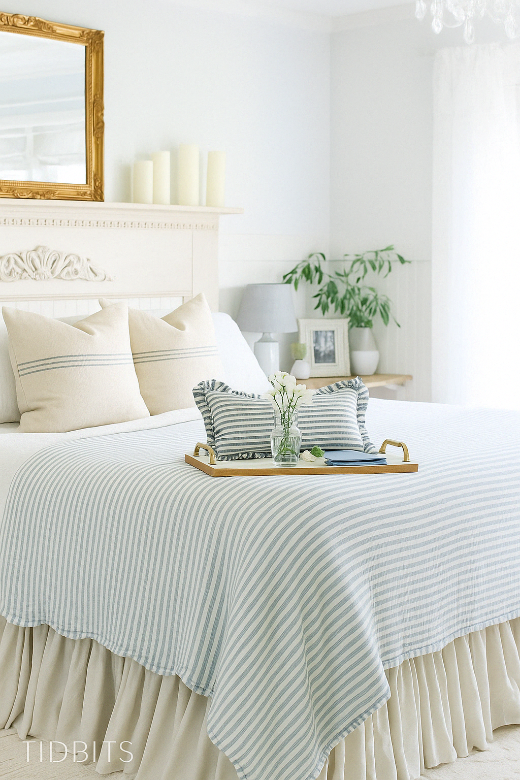 Pure French Linen Ruffle Lumbar - Marine Pinstripes