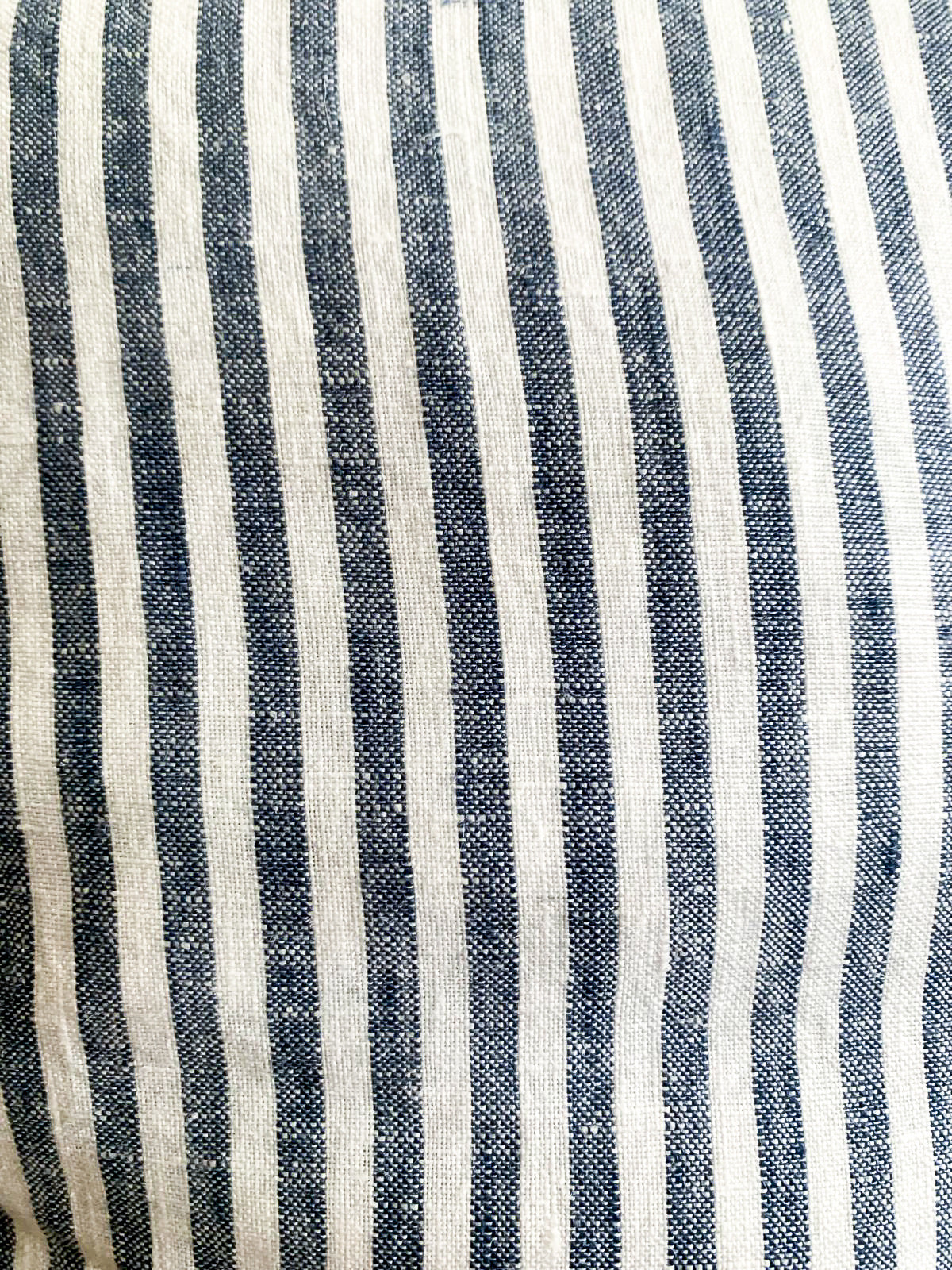Pure French Linen Frayed Edge Ruffle Cushion Cover - Marine Pinstripes