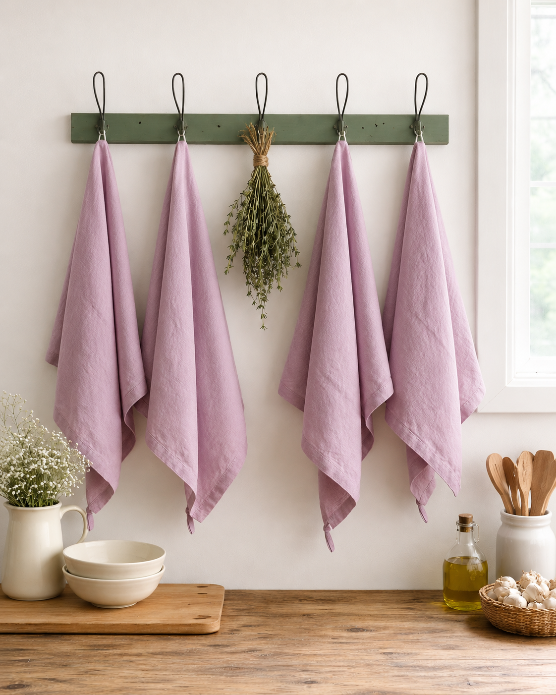 Pure French Linen Tea Towel - Mauve