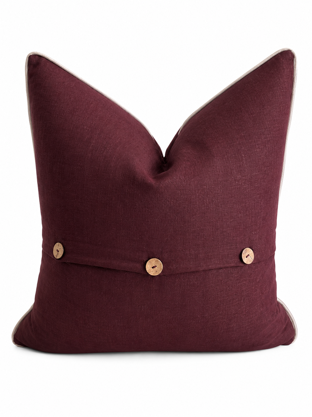 Pure French Linen Cushion Cover with Piped Edge - Merlot with Natural Piping