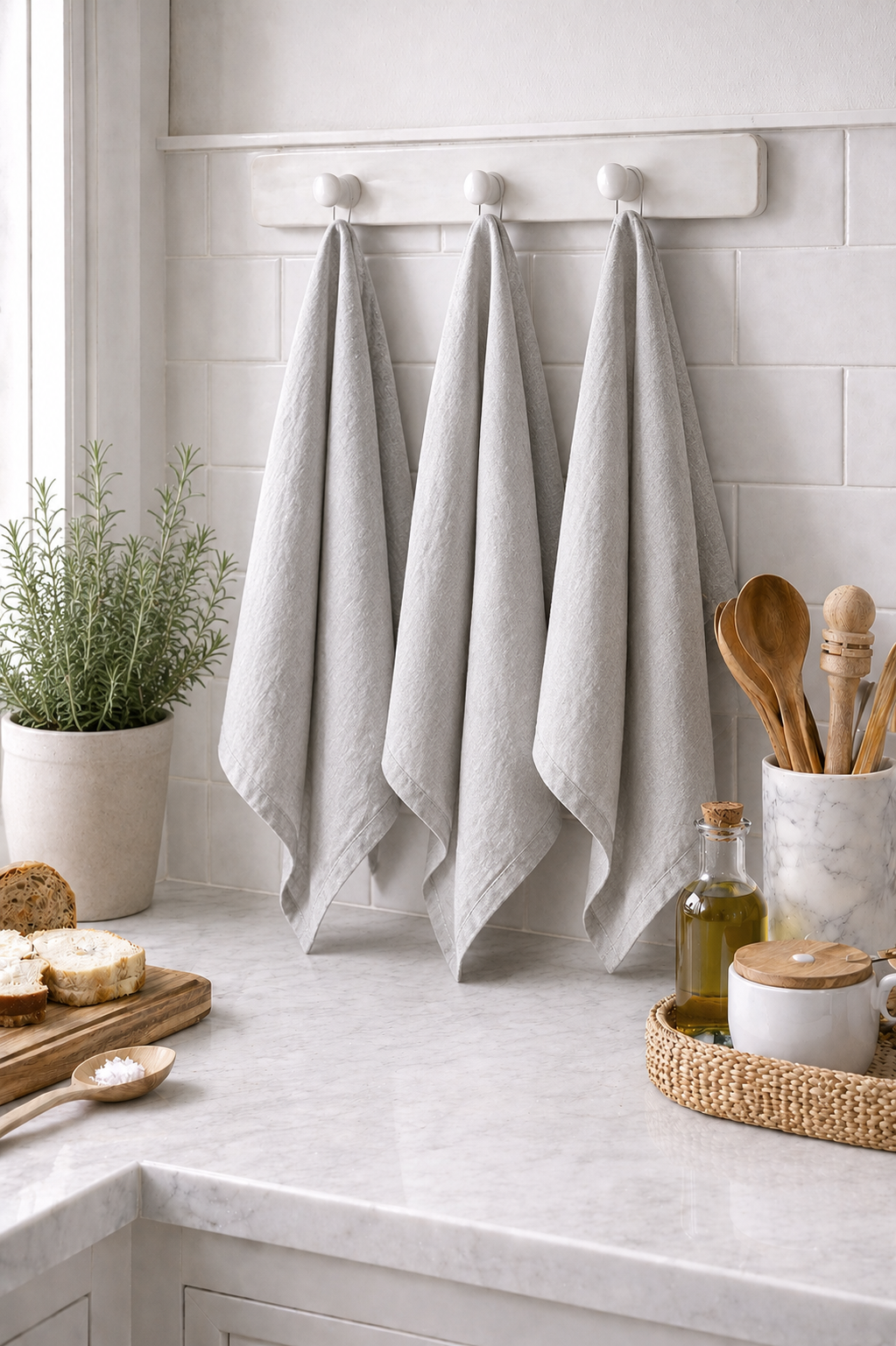 Pure French Linen Tea Towel - Mist Grey