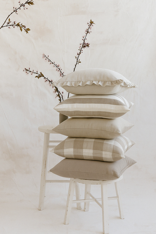 Pure Linen Cushion Cover - Natural Gingham