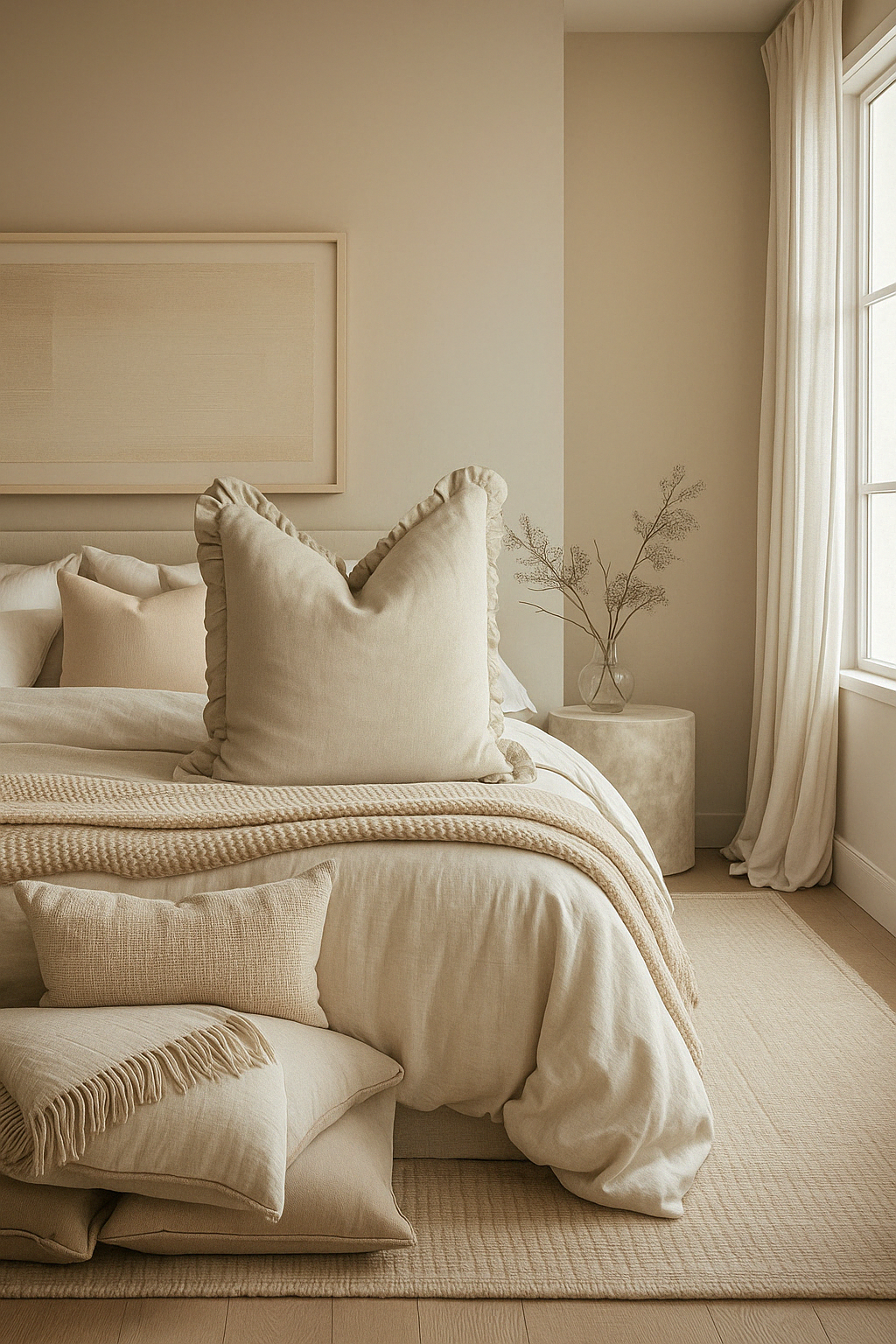 Pure French Linen Euro Cushion Cover with Full Ruffled Edge - Natural