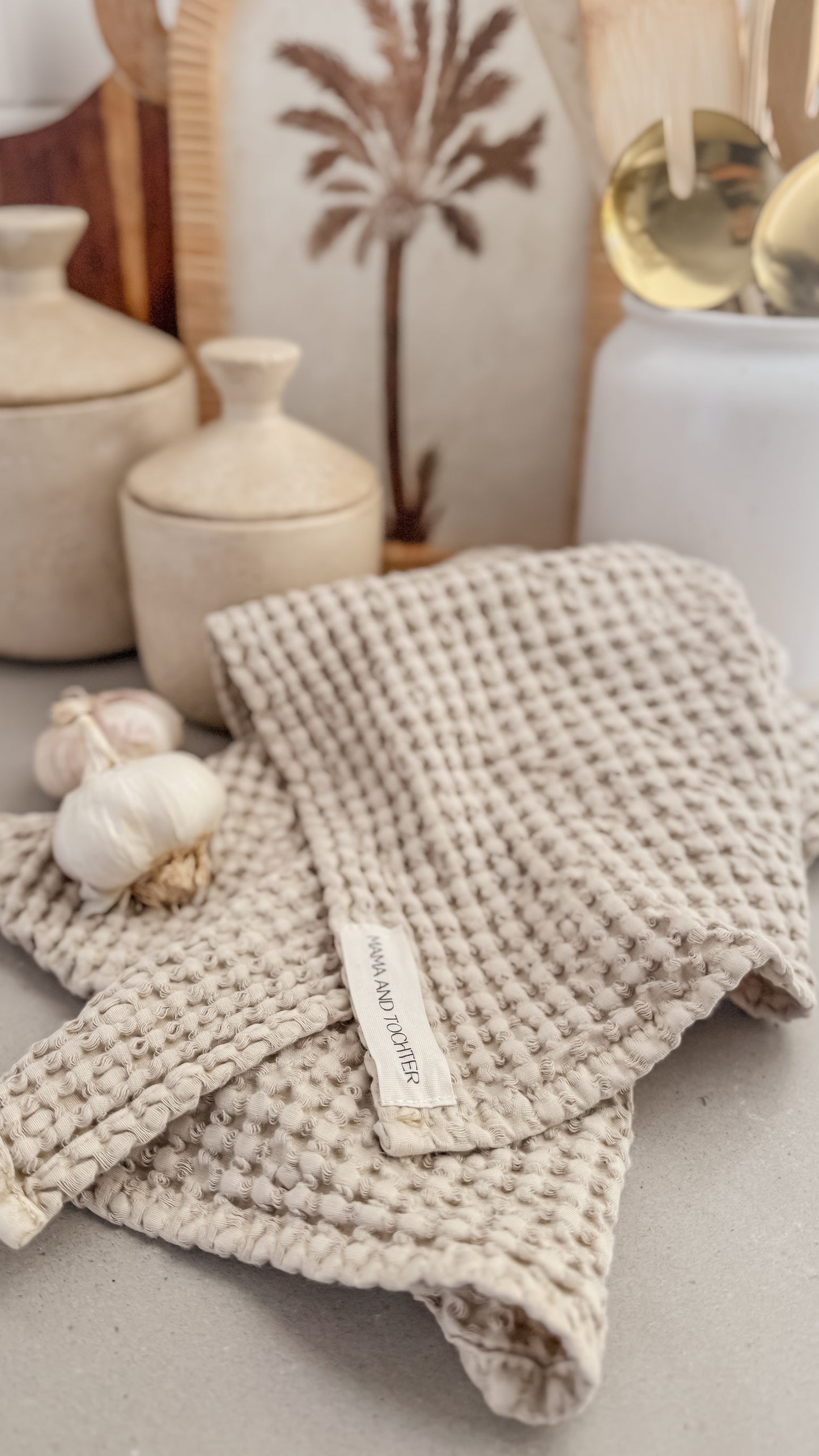 100% Organic Cotton Rustic Waffle Tea Towel Extra Large - Natural