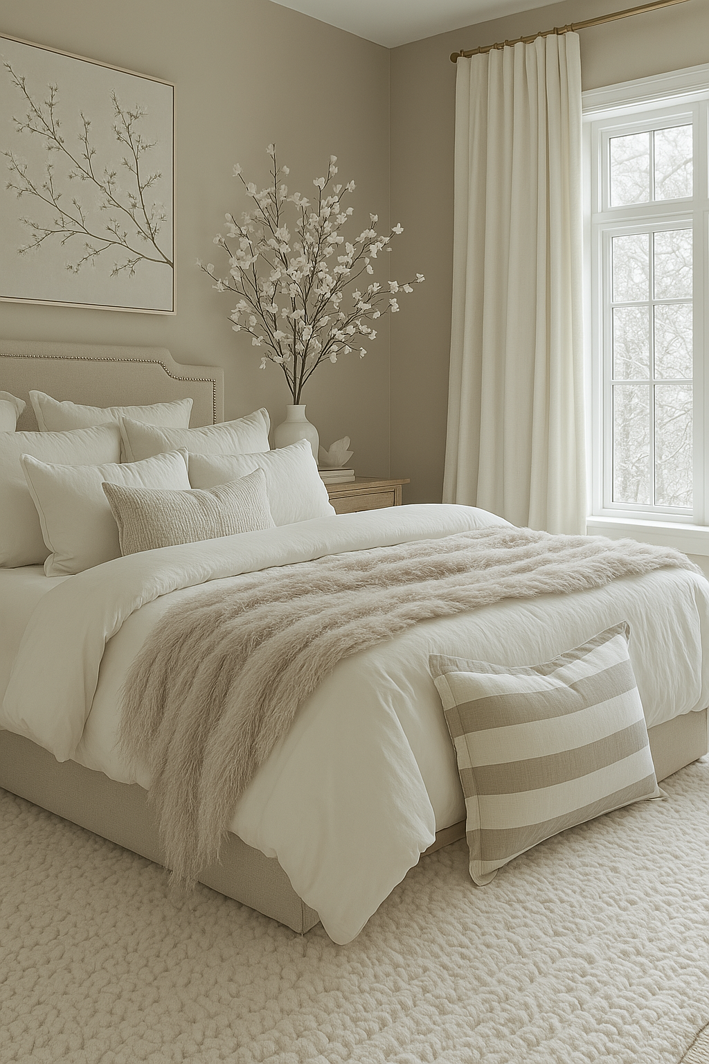 Pure French Linen Lumbar Cushion Cover with Flange Detail - Natural Wide Stripe