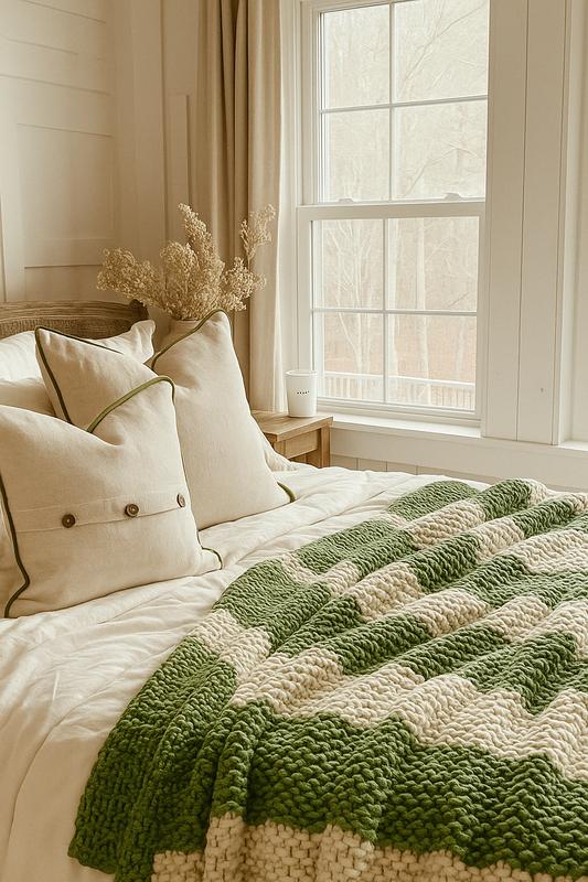 Pure French Linen Cushion Cover with Piped Edge - Natural with Olive Piping