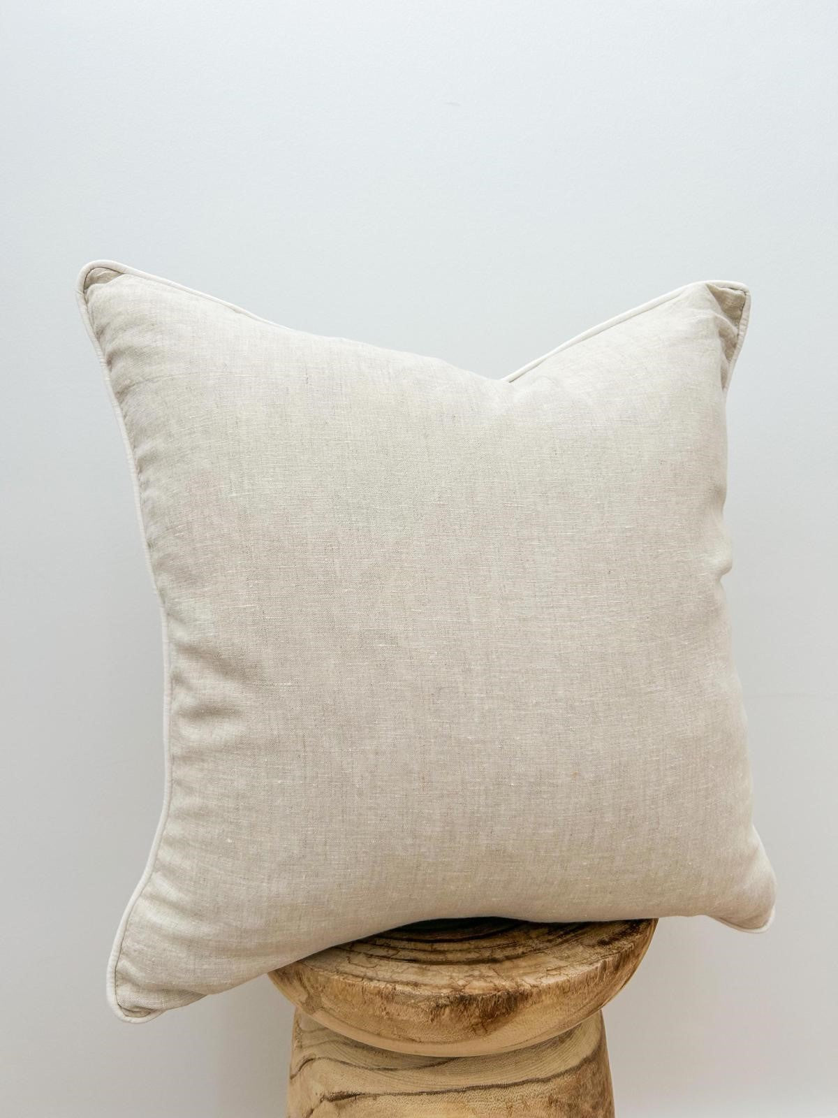 Pure French Linen Cushion Cover with Piped Edge - Natural with White Piping