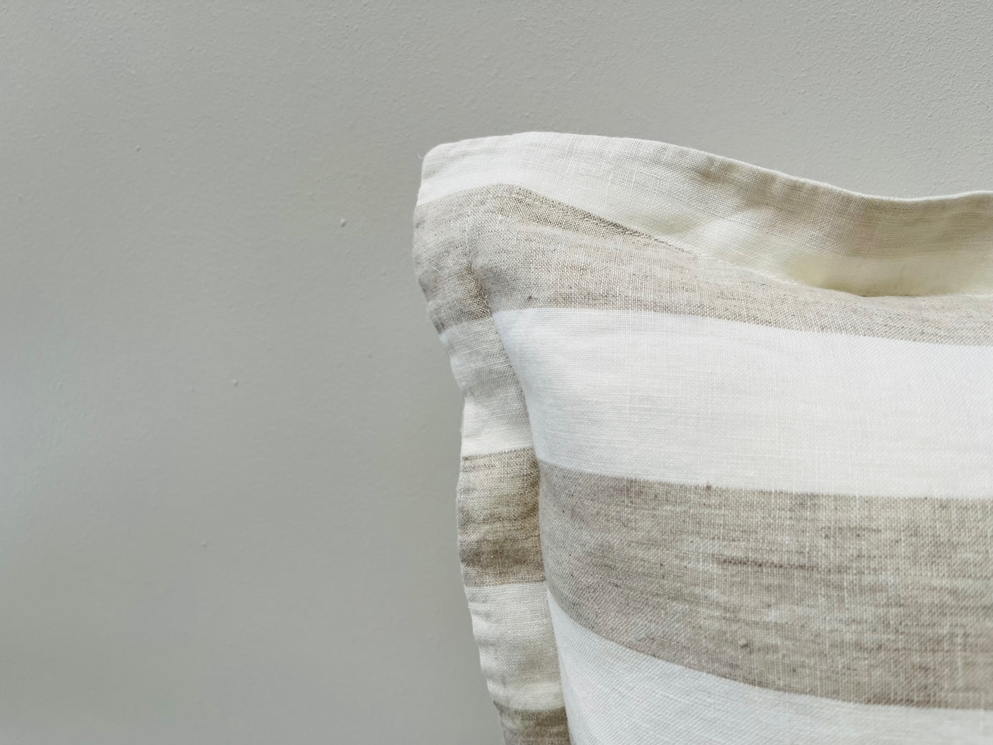 Pure French Linen Cushion Cover with Flange Detail - Natural Wide Stripe