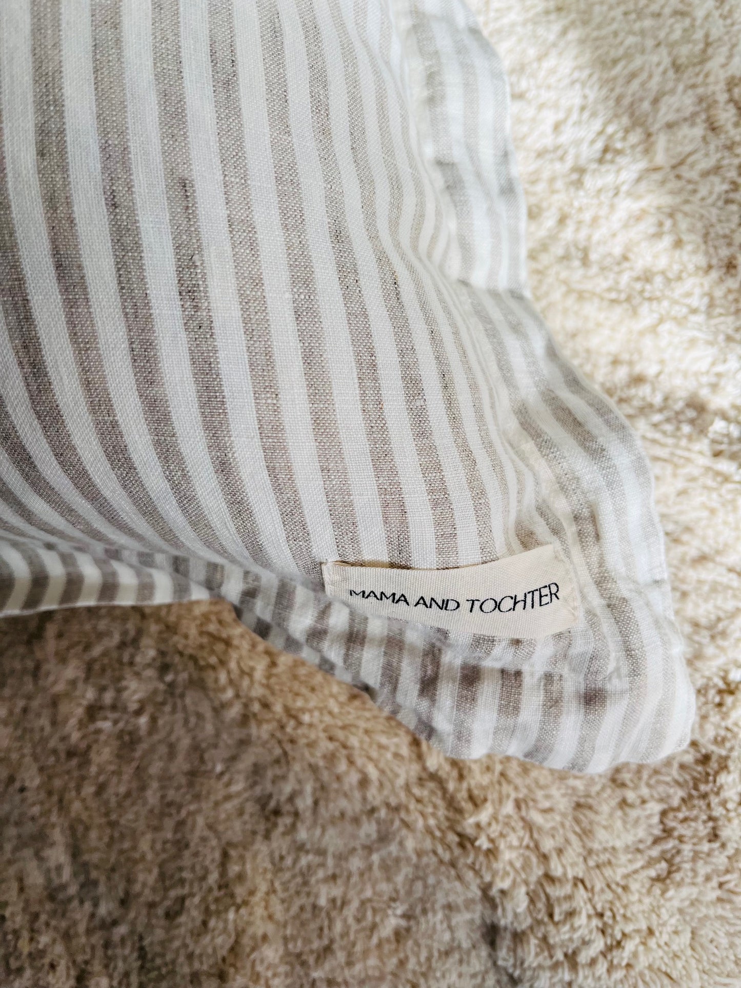 Pure French Linen Cushion Cover with Flange Detail - Nature Stripes