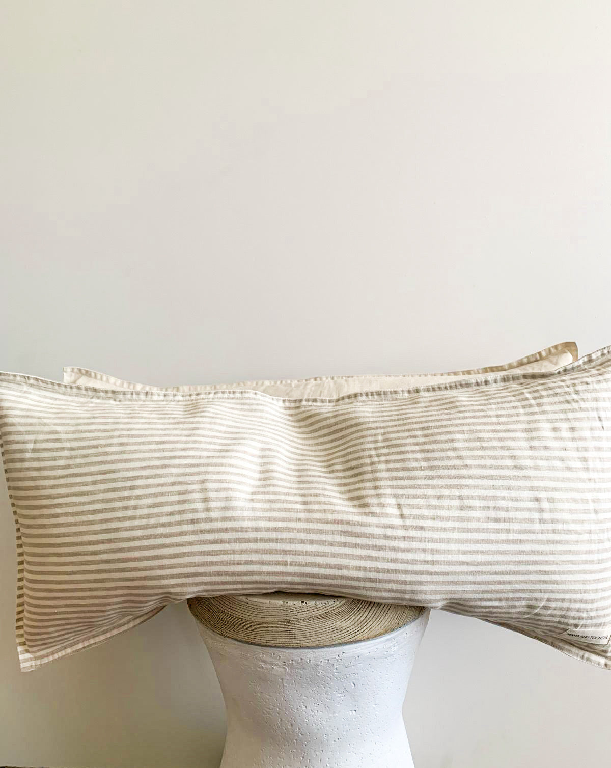 Pure French Linen Lumbar Cushion - Nature Pinstripes
