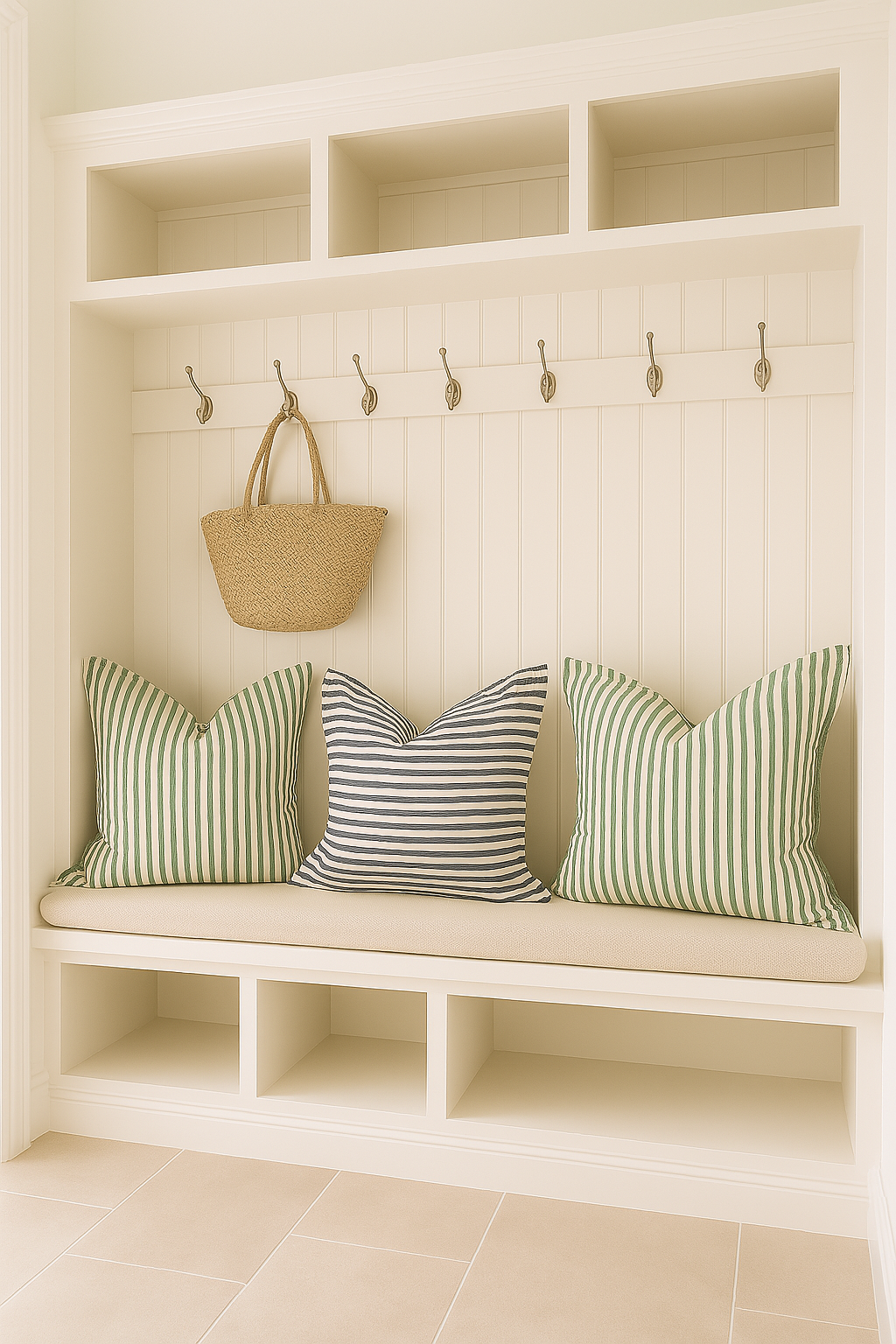 Pure French Linen Cushion Cover with Flange Detail - Navy Stripe