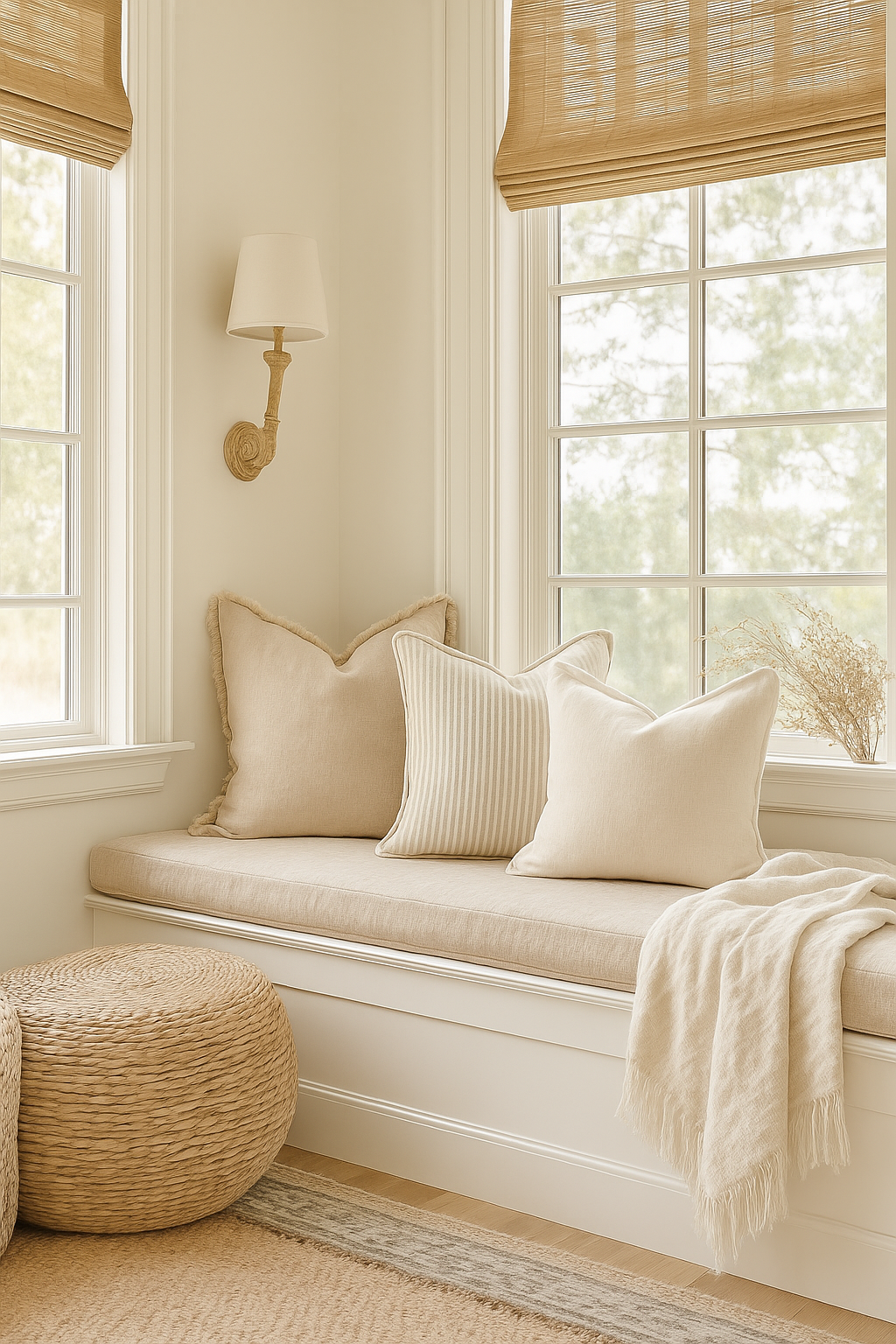 Pure French Linen Cushion Cover with Flange Detail - Nature Stripes