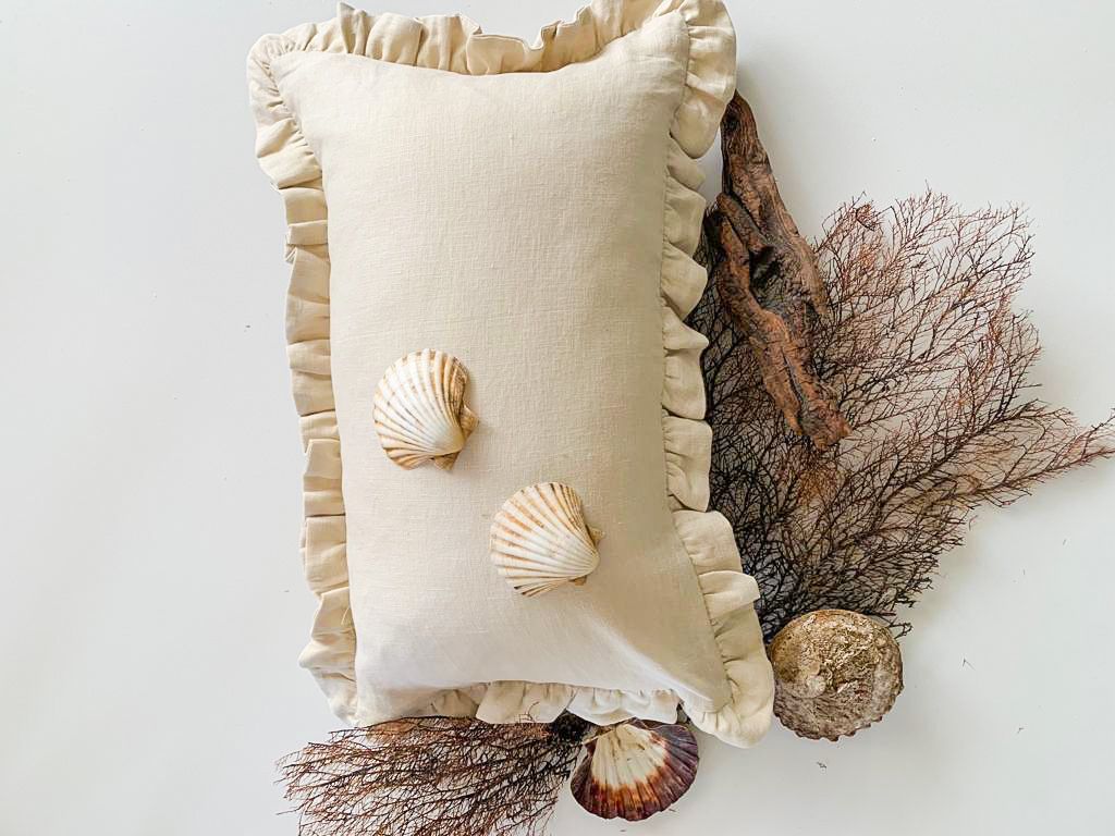 Pure French Linen Lumbar Ruffle Cushion Cover - Oatmeal - DISCOUNTED 20% OFF