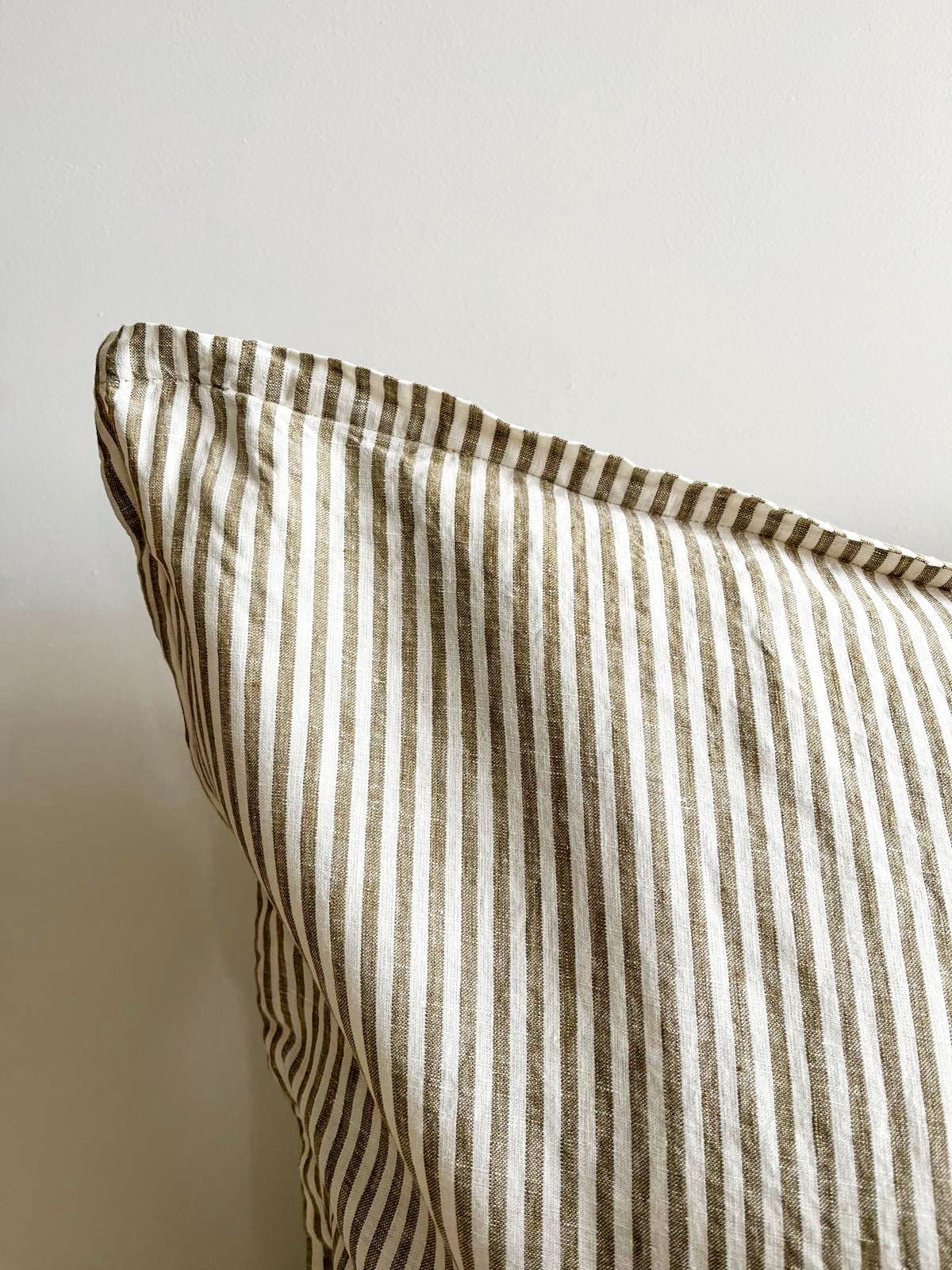 Pure French Linen Euro Cushion Cover - Olive Pinstripe