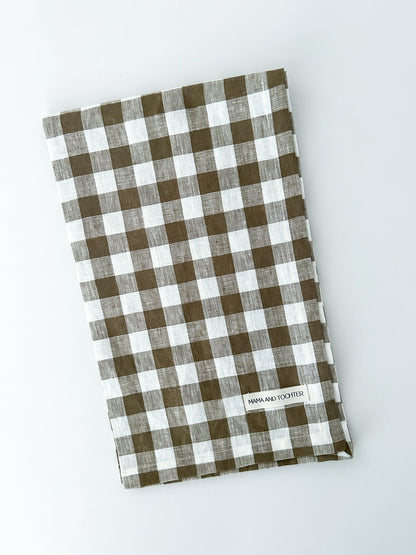 Pure French Linen Tea Towel - Olive Gingham