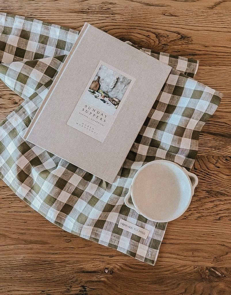Pure French Linen Tea Towel - Olive Gingham