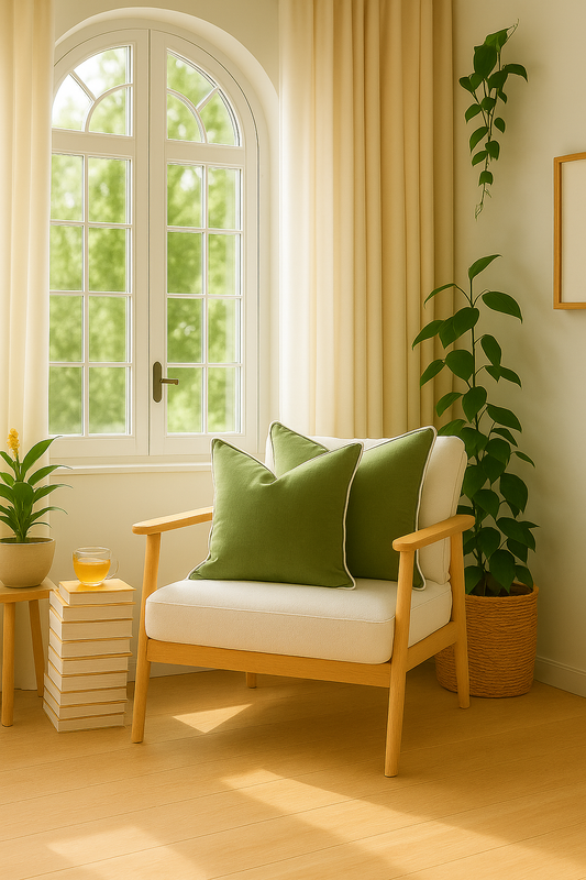 Pure French Linen Cushion Cover with Piped Edge - Olive with White Piping