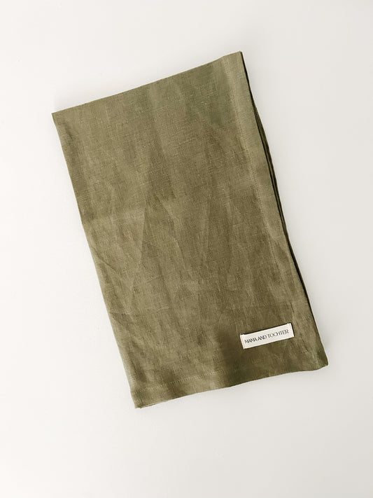Pure French Linen Tea Towel - Olive