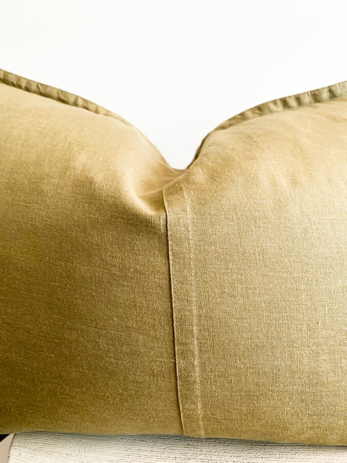 Pure French Linen Lumbar Cushion Cover with Flange Detail - Olive