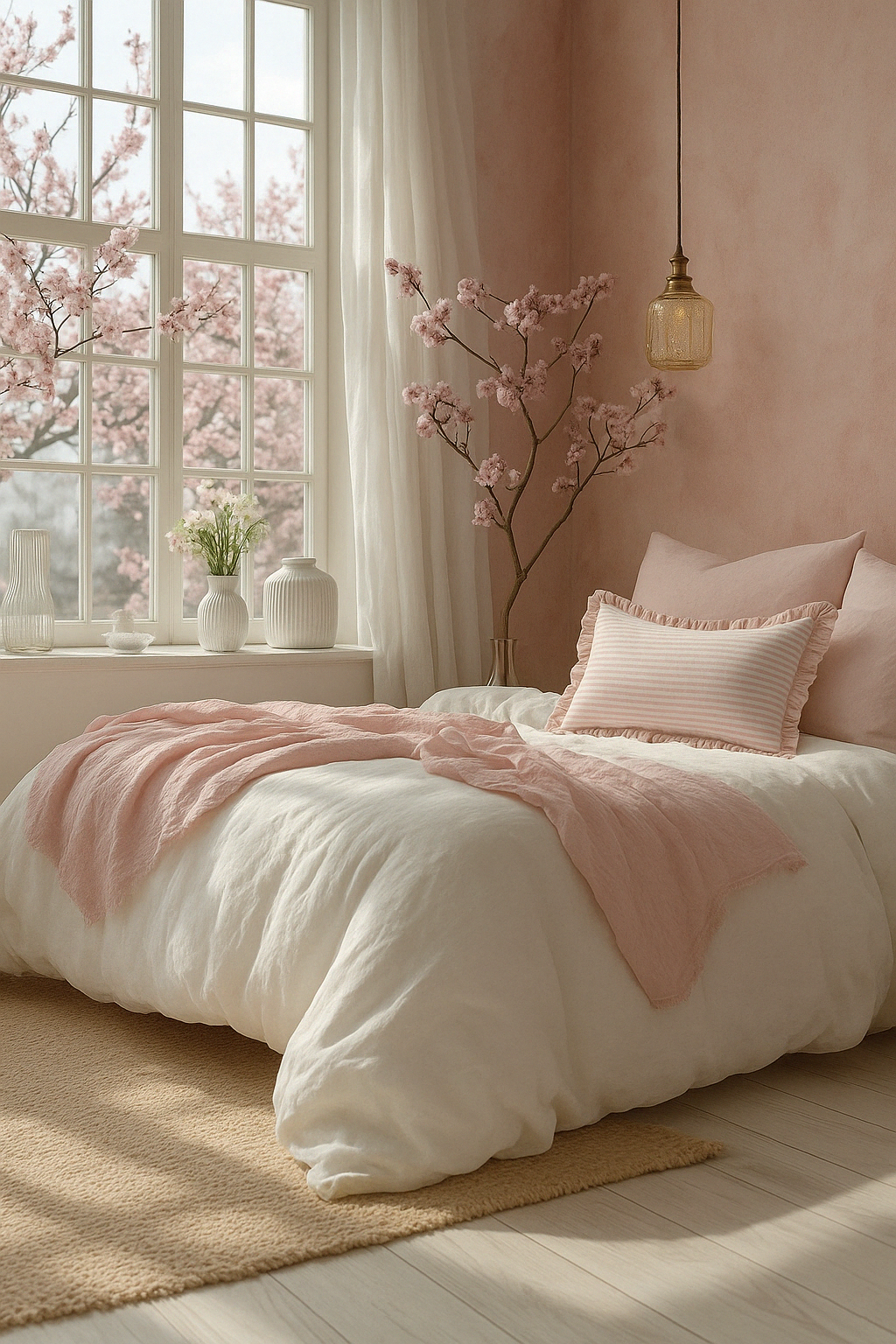 Pure French Linen Ruffle Lumbar - Pink Pinstripes