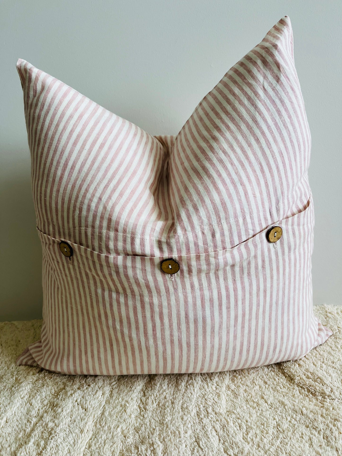 Pure French Linen Cushion Cover - Pink Stripes