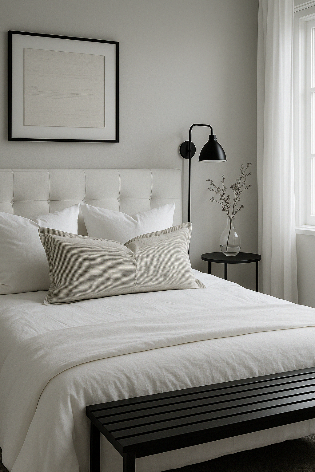 Pure French Linen Lumbar Cushion Cover with Flange Detail- Pinstripe
