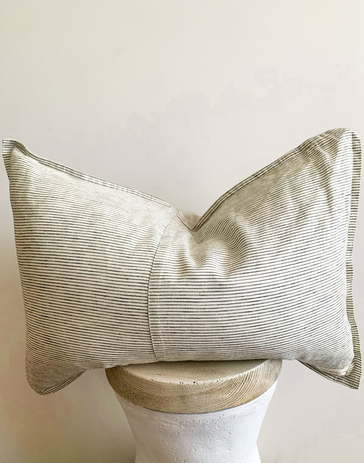 Pure French Linen Lumbar Cushion Cover with Flange Detail- Pinstripe
