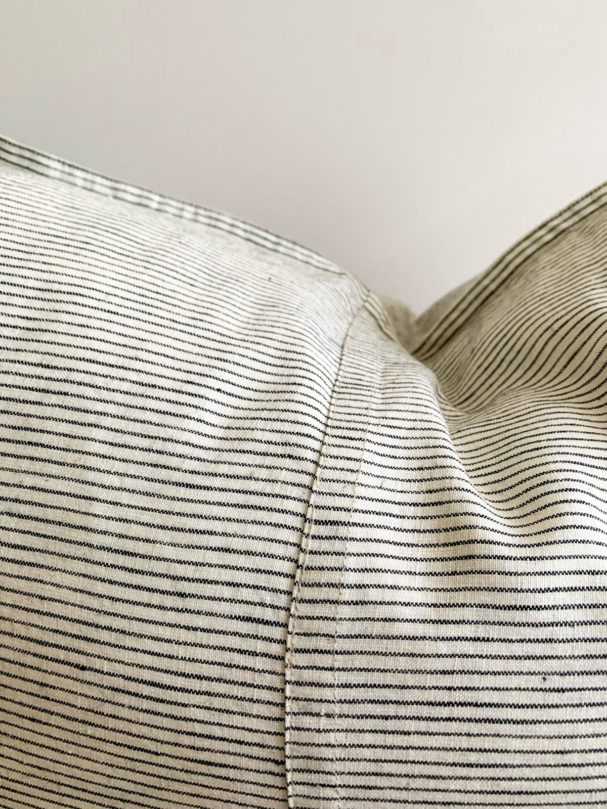 Pure French Linen Lumbar Cushion Cover with Flange Detail- Pinstripe