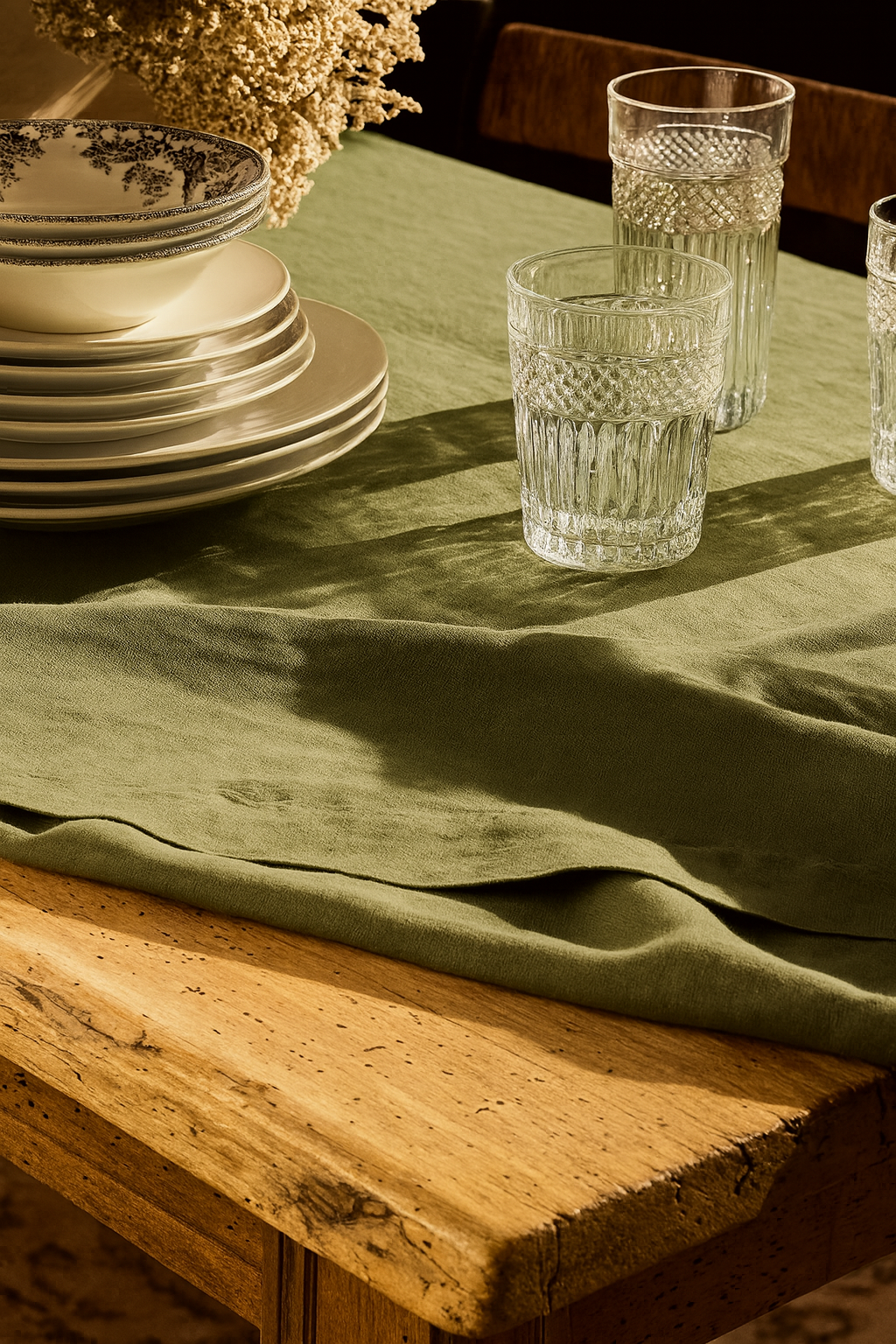 Pure Linen Tablecloth 210 x 240 cm - Olive