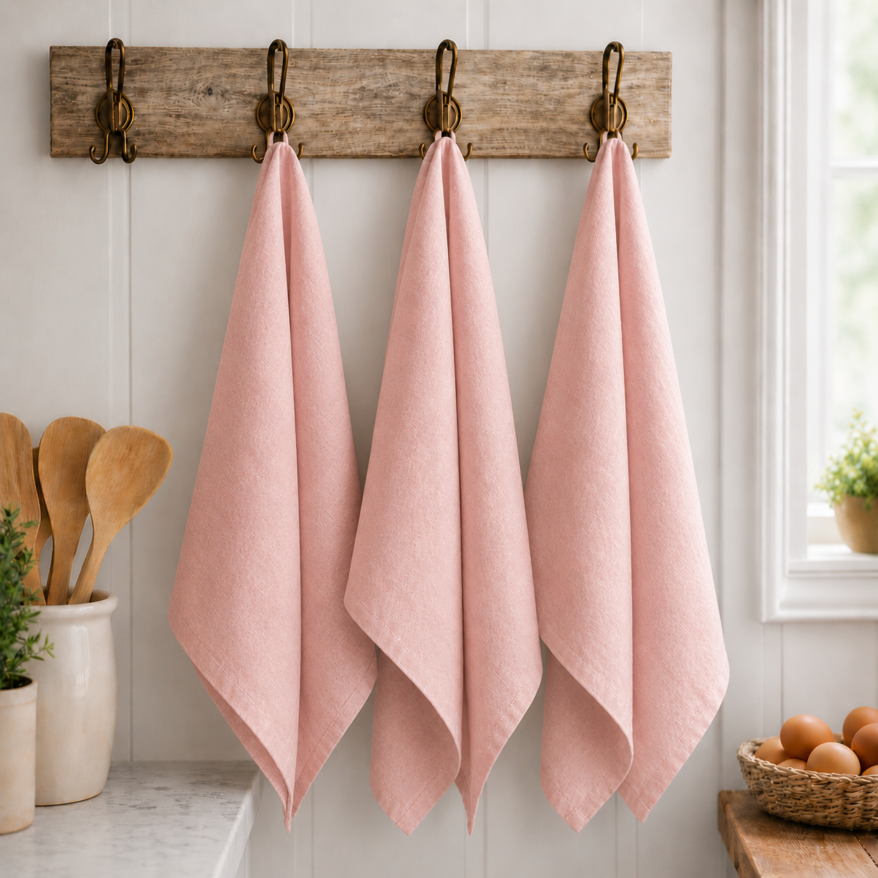 Pure French Linen Tea Towel - Rose Pink