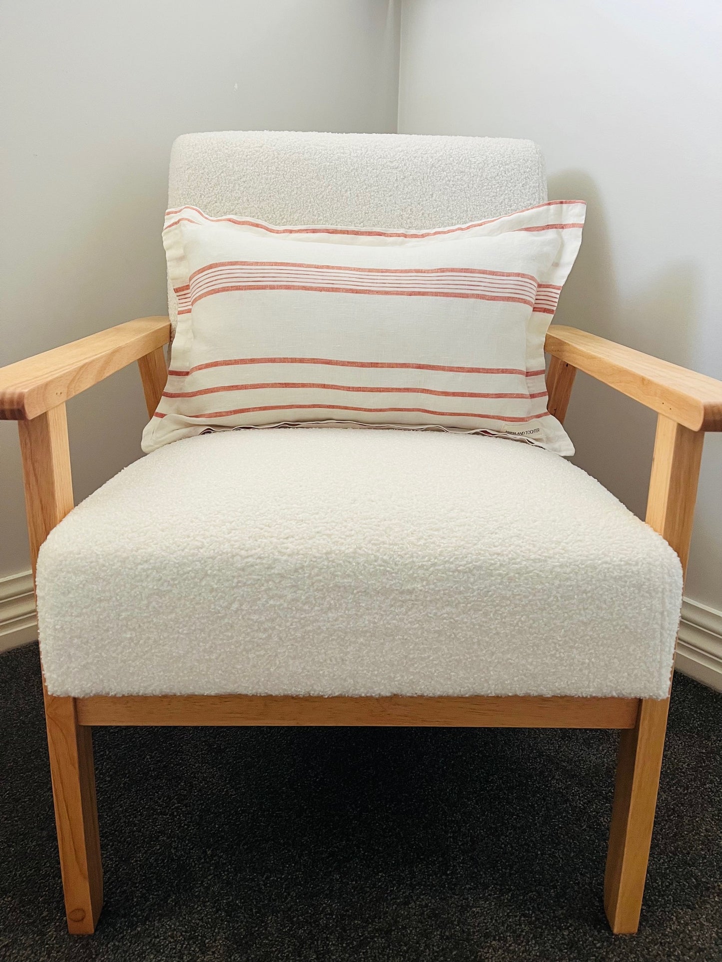 Pure French Linen Lumbar Cushion Cover with Flange Detail - Rust Stripe